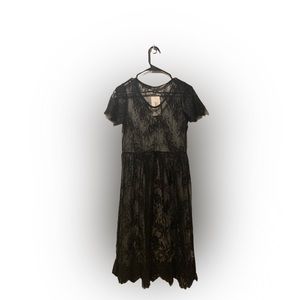 Meaneor Women’s V-Neck Black Sheer Lace Floral Fit and Swing Party Dress